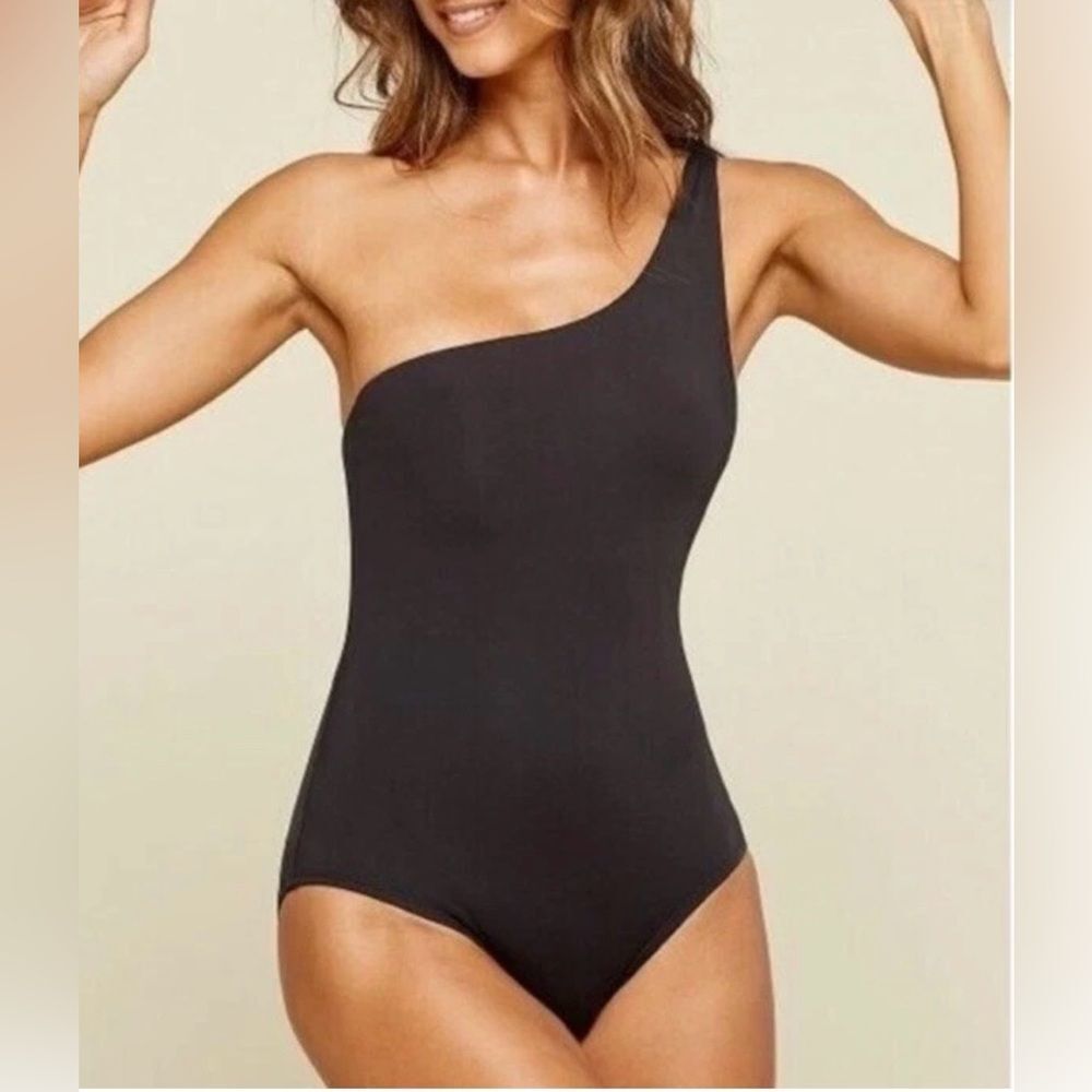 Andie Sz XL Swim Wyndwood One Shoulder One Piece Swimsuit Black EUC